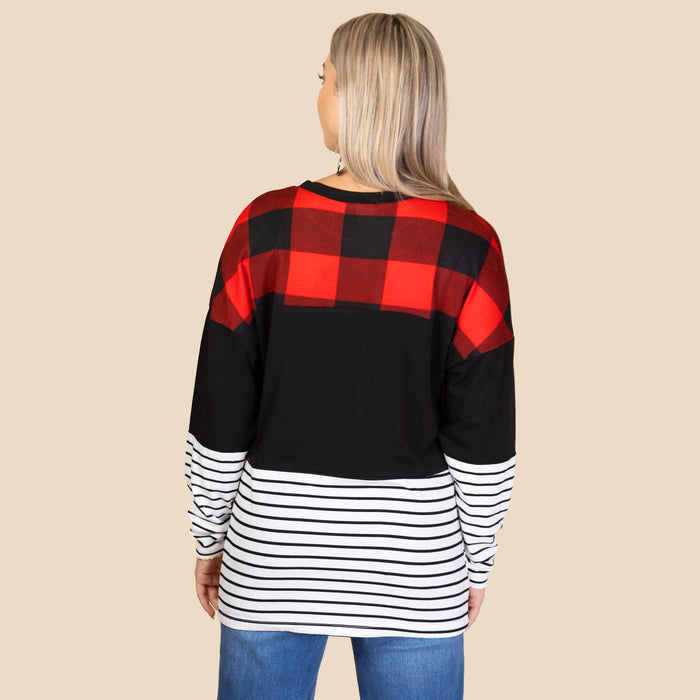 10362 - Buffalo Plaid and Stripes Long Sleeve Top