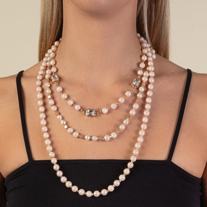 1214 - Layered Beaded Necklace - White