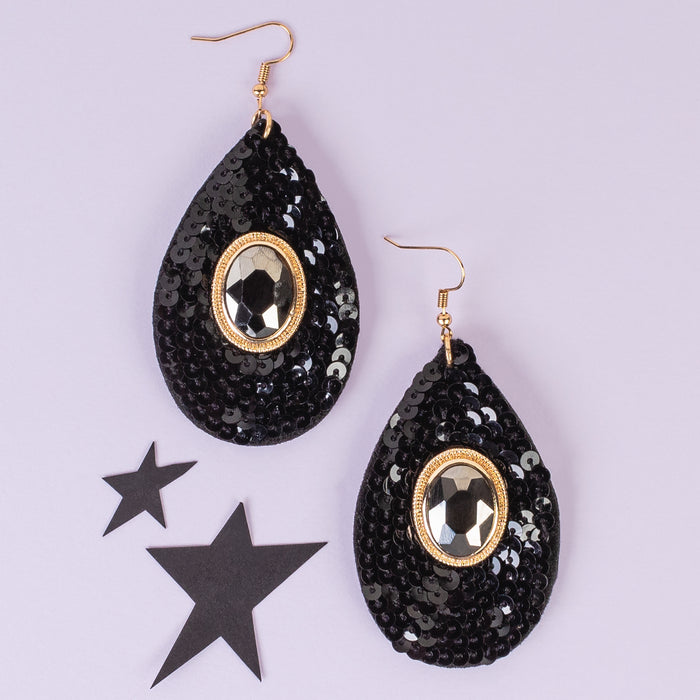 93292 - Sequin Drop Earrings - Black
