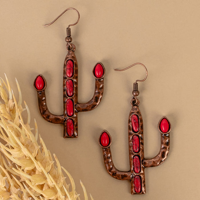 93294 - Cactus Earrings - Red & Copper