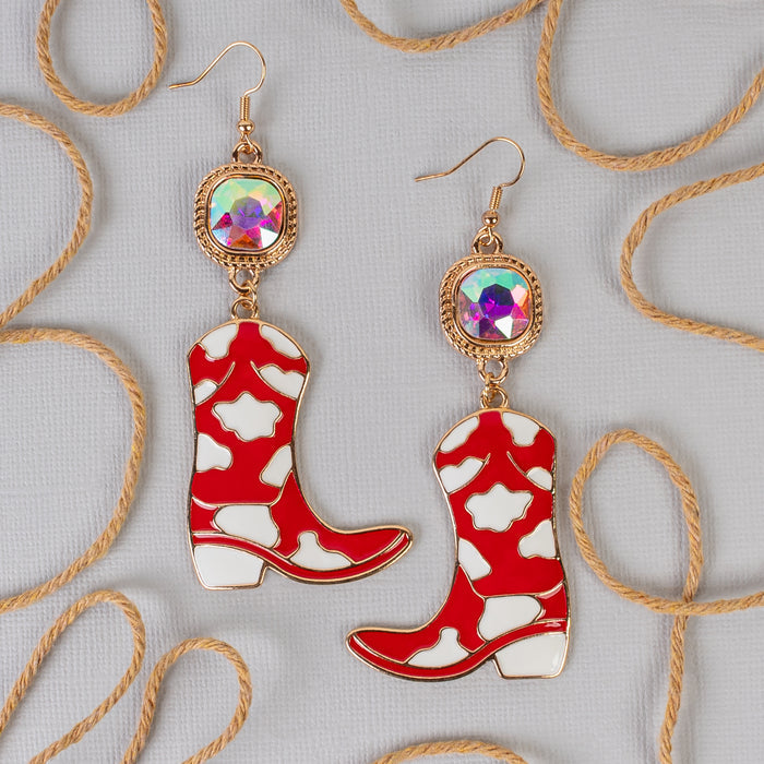 93297 - Western Cowboy Boot Earrings - Red