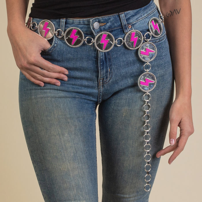 B021 - Lightning Bolt Concho Belt - Fuchsia