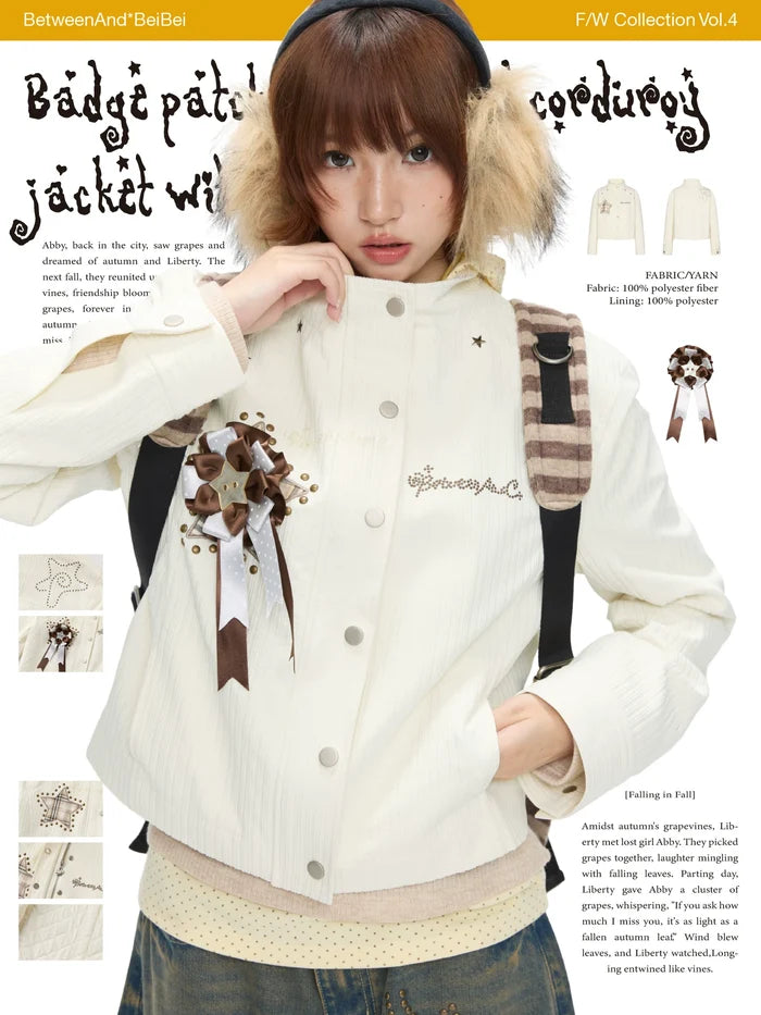 Badge patch embroidered corduroy jacket
