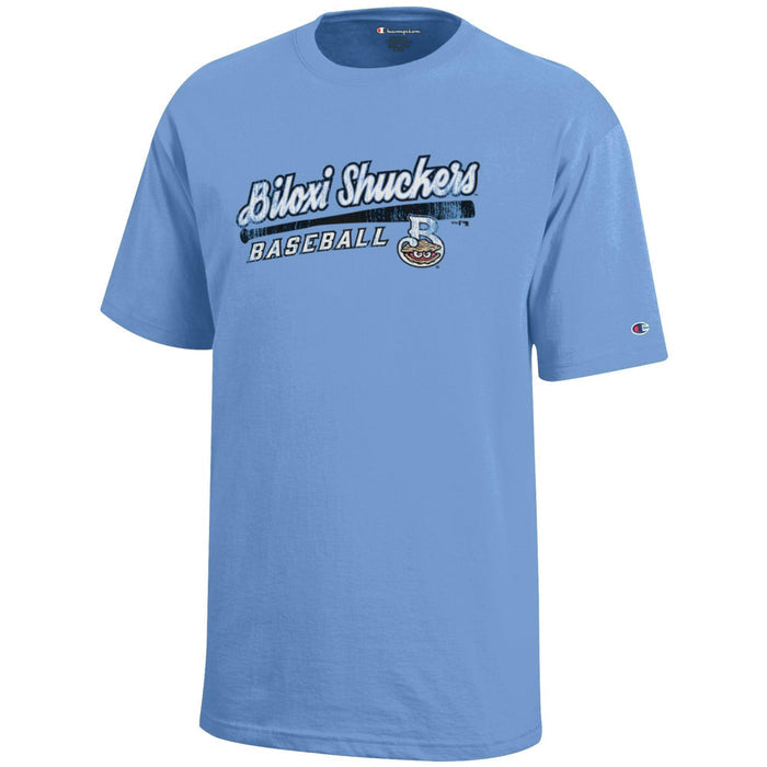 Biloxi Shuckers Champion Youth Tee with Baseball Bat