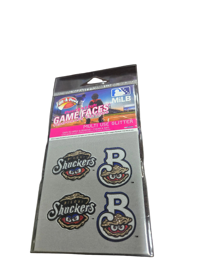Biloxi Shuckers Temporary Tattoos with Glitter