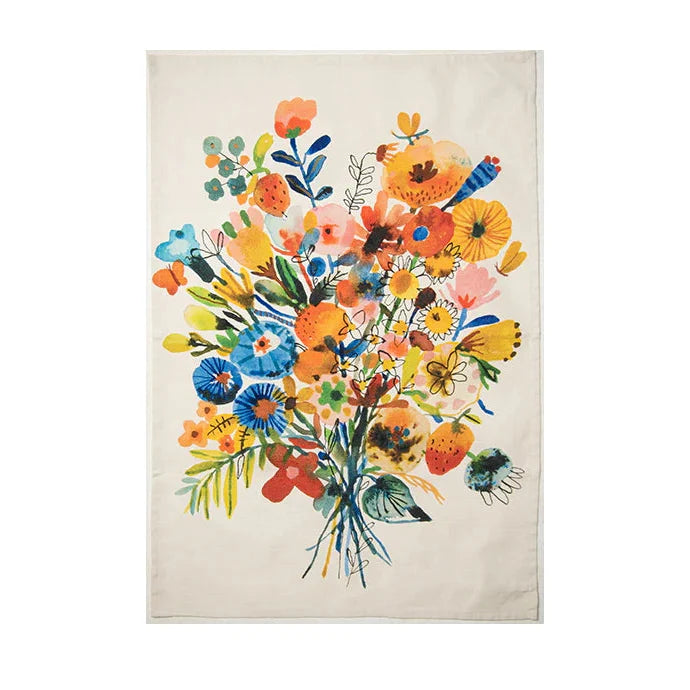 Blue & Orange Bouquet Tea Towel