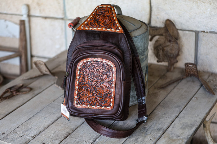 Chocolate Tooled Sling Bag