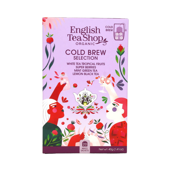 Box of English Tea Shop Cold Brew Selection with 20 tea bags. Certified organic tea.