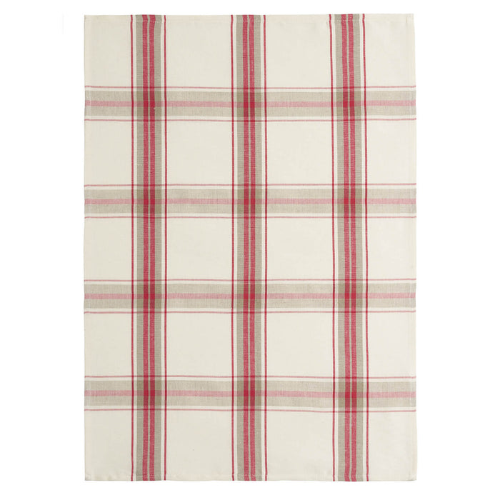 A checkered red and white tea towel laid out flat.
