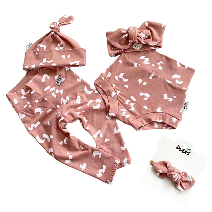 Dusty Mauve Spaced Cheetah Spot Leggings and/or Beanie Knot Hat
