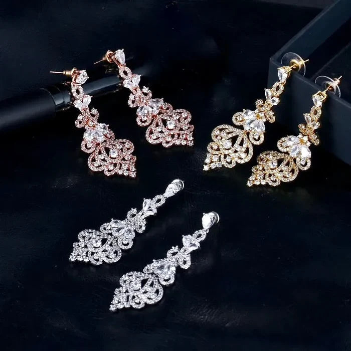 Wedding Jewelry - Cubic Zirconia Bridal Earrings - Available in Rose Gold, Silver and Yellow Gold