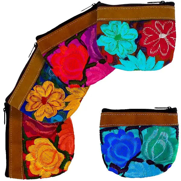 Embroidered Floral Vegan Leather Coin Purse