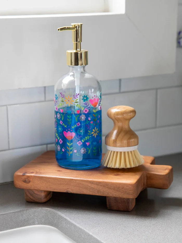 Floral Border Glass Soap Dispenser