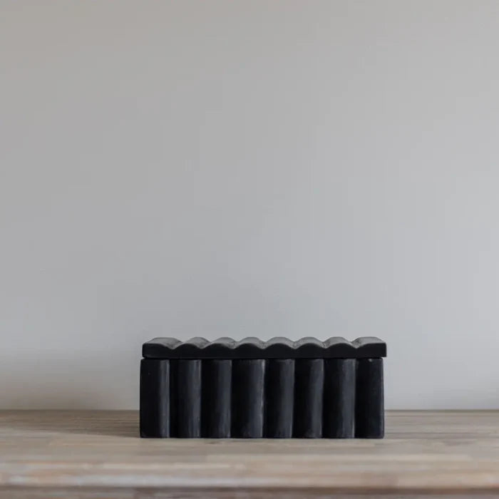 Fluted Box Marble Scallop Design Black - Magnolia Lane co. Home + Garden + Gift