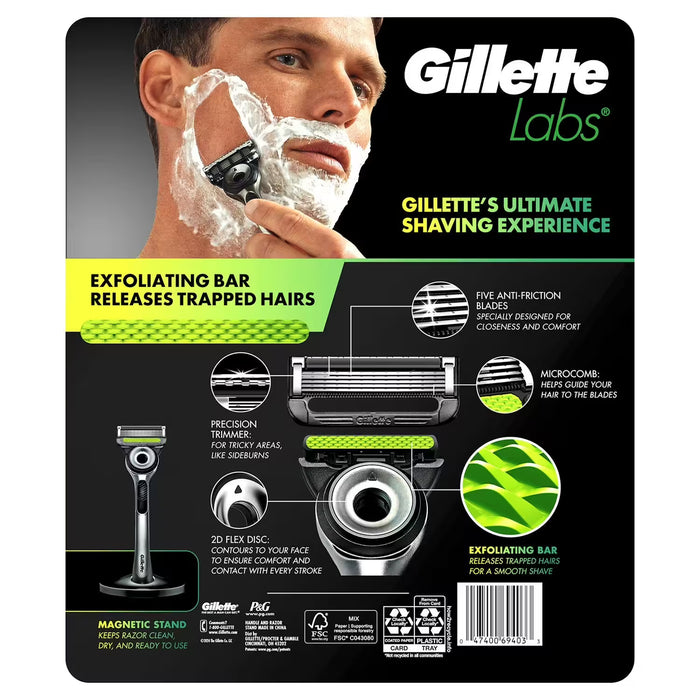 GilletteLabs Men's Exfoliating Razor, 5 Blade, Handle - 8 Cartridges