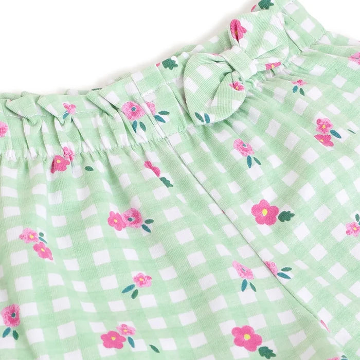 Girls Green Checked Shorts