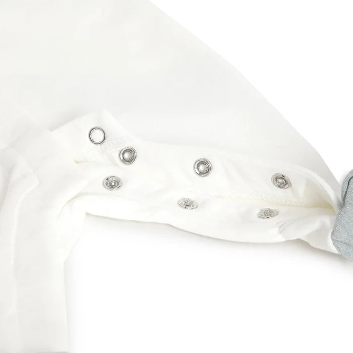 Girls White & Grey Embroidered Front Opening Babysuit