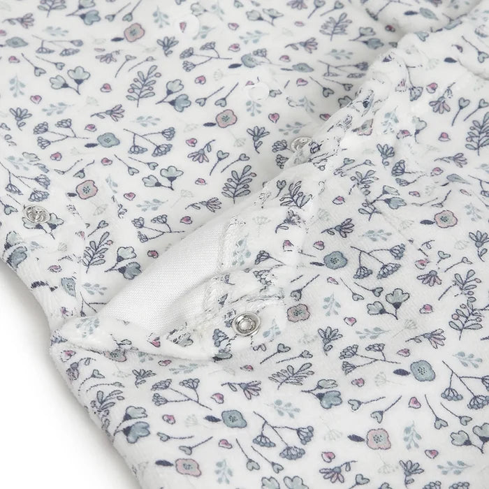 Girls White Printed Nappy Opening Babysuit