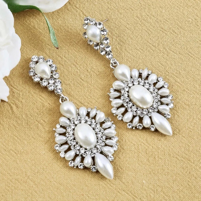 Wedding Jewelry - Pearl and Rhinestone Bridal Earrings