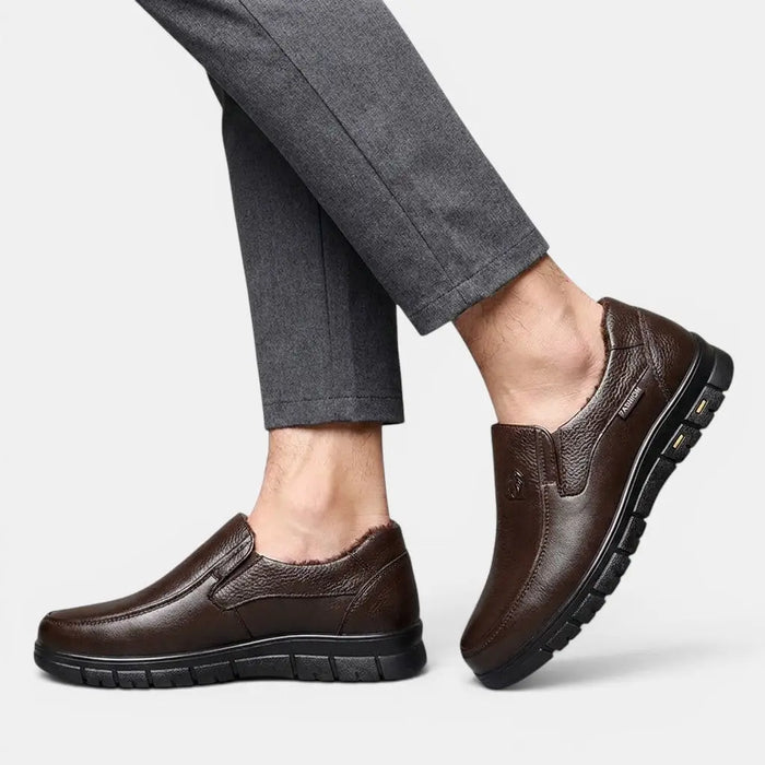 Men's genuine leather casual loafers by LondonLaneStore, handcrafted orthopedic flat shoes with a sleek, elegant design.