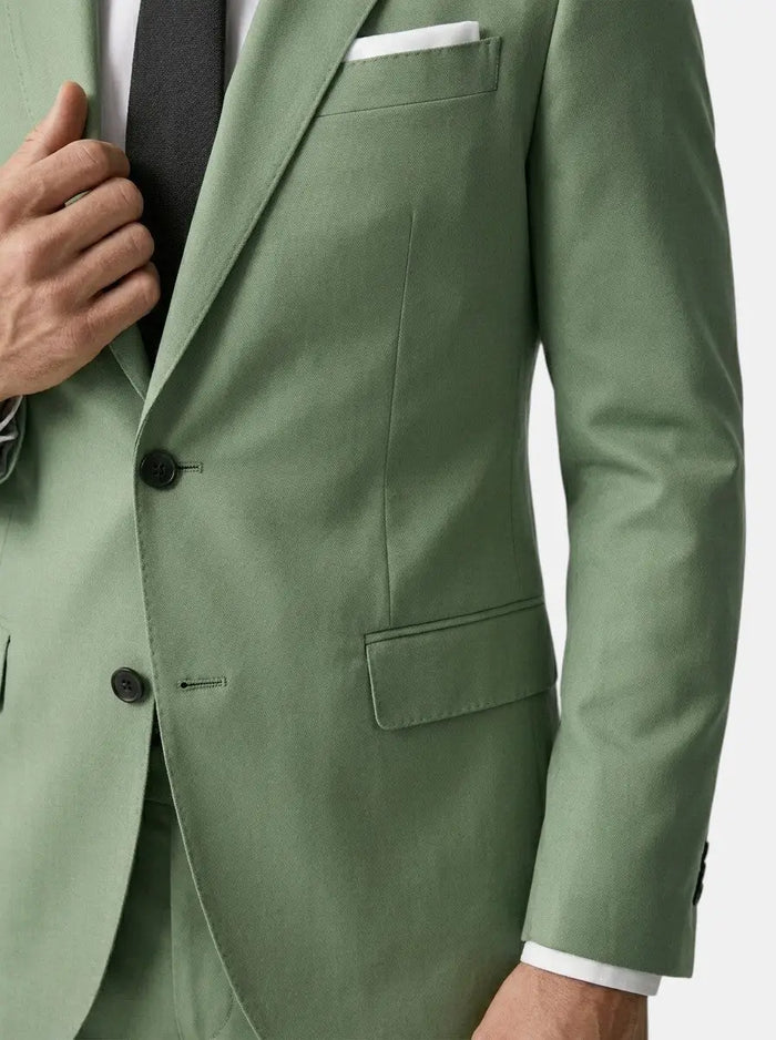 Men's lightweight fabric suit from LondonLaneStore featuring a slim fit single-button jacket for all seasons, shown on a male model.