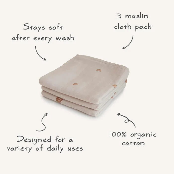 Mushie - Muslin Cloth - Organic Cotton - Pack Of 3 - Rainbow - Features