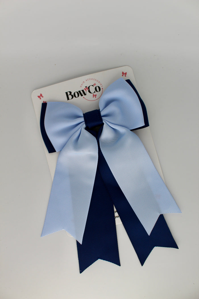 Navy Blue and Bluebell - Classic Tail Bow - Clip
