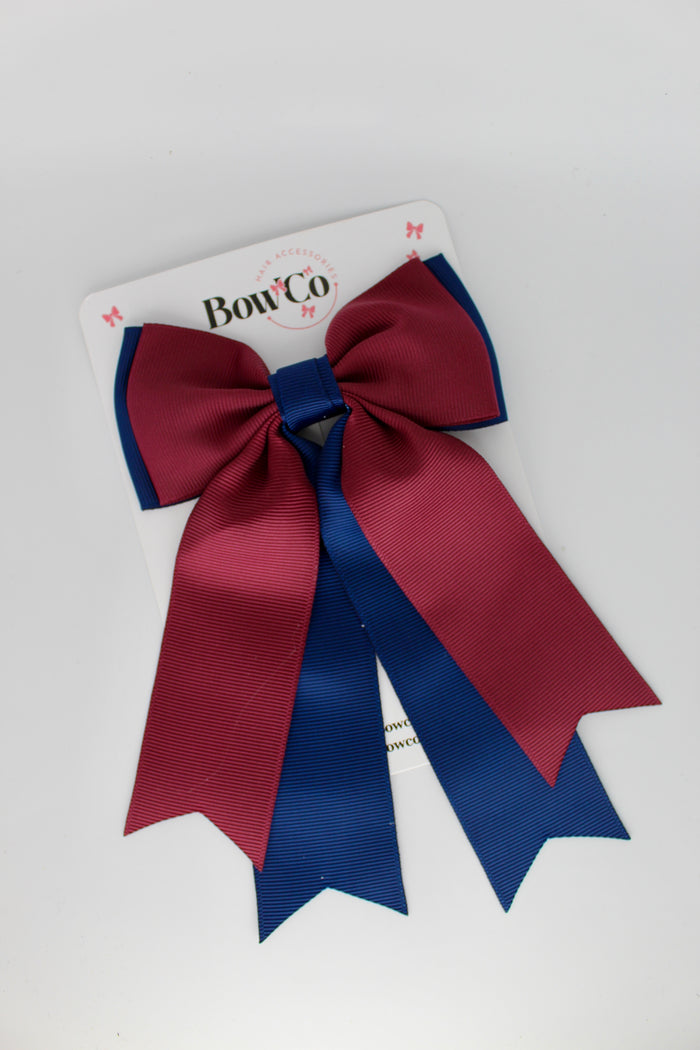 Navy Blue and Burgundy - Classic Tail Bow - Clip