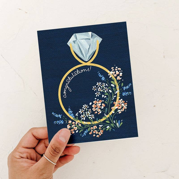 Navy Floral Congratulations Ring Engagement Card - Magnolia Lane co. Home + Garden + Gift