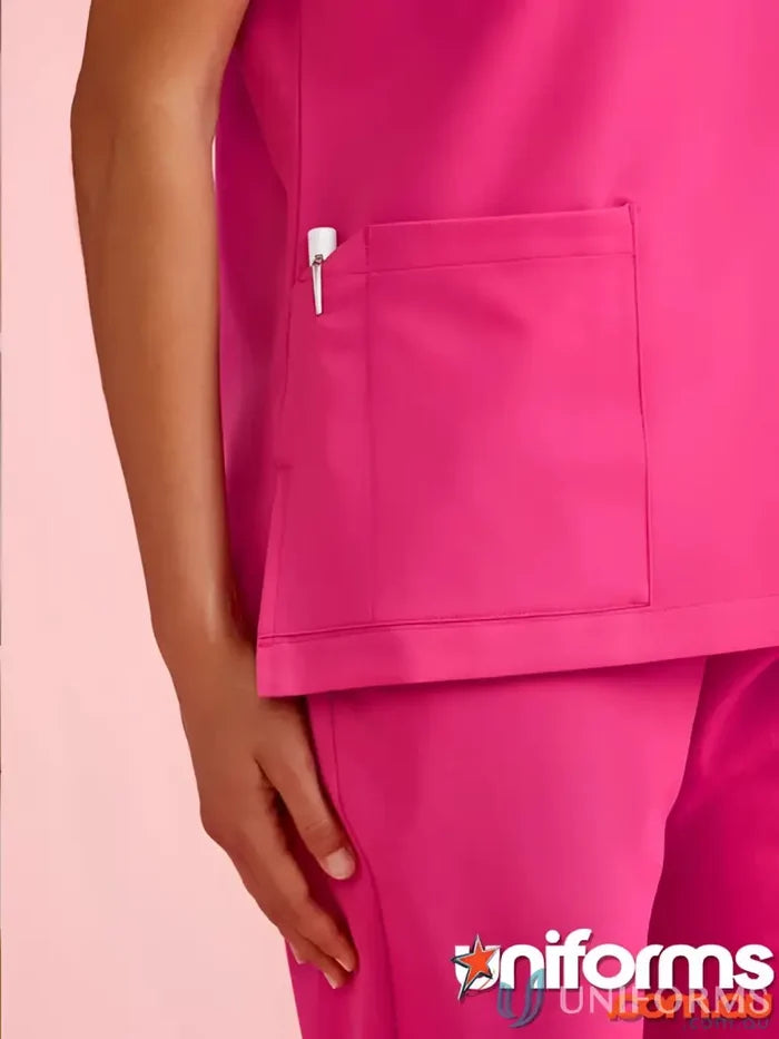 Pink v-neck scrub top from BizCare Women’s Pink for work confidently and stylishly