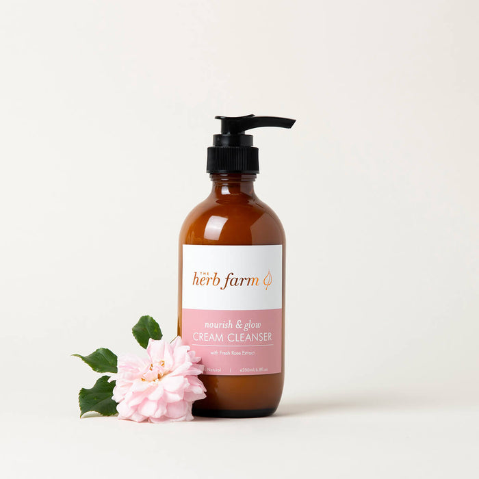 200ml pump bottle The Herm Farm Nourish & Glow Cream Cleanser with fresh rose extract.