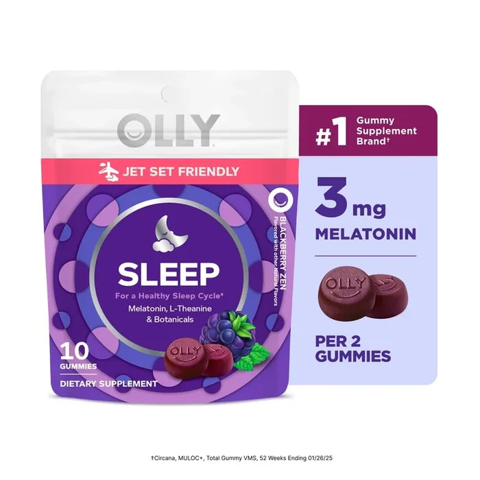 OLLY Sleep Gummy Supplement, 3mg Melatonin, L-Theanine, Chamomile, Blackberry Zen Flavor, 10 gummies