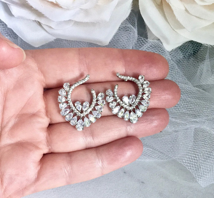 Wedding Jewelry - Silver Cubic Zirconia Bridal Earrings