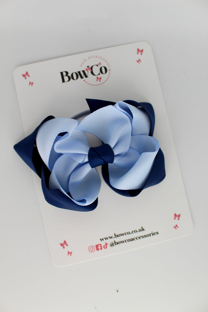 School Bow Navy Blue and Bluebell - Double Loop Bow - Elastic
