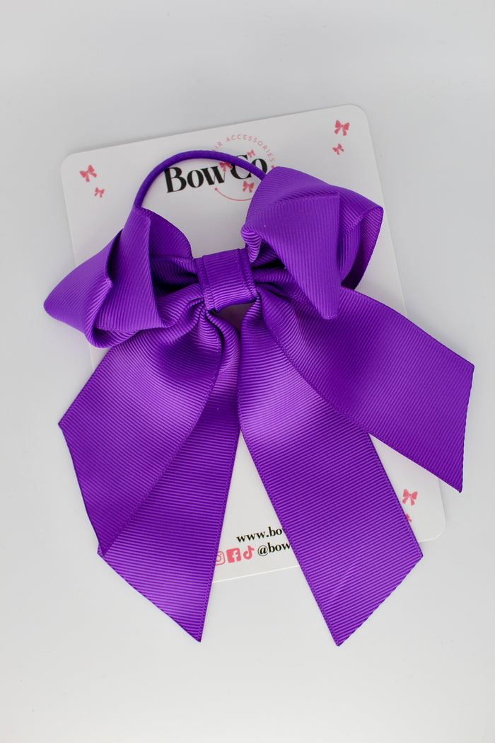School Bow Purple- Loop Tail Bow - Elastic