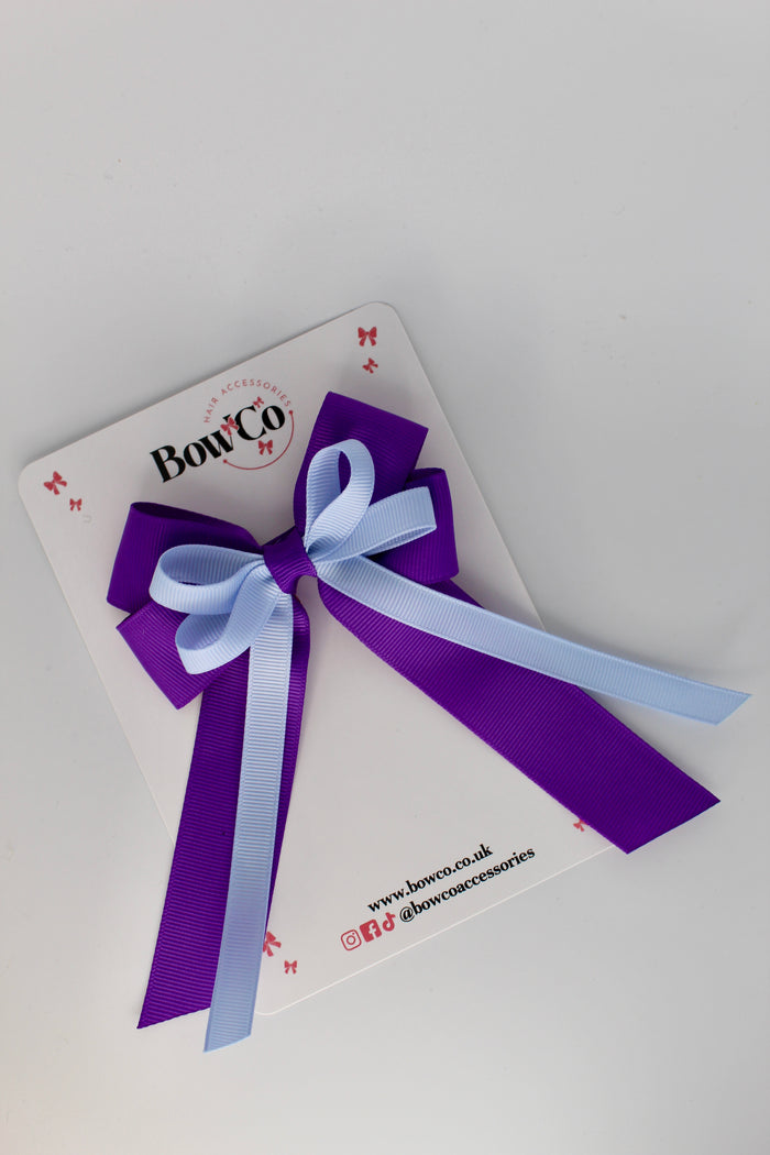 School Bow Purple and Bluebell - Loop Bow Tail Clip