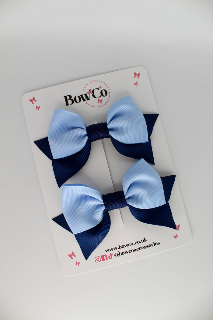 School Bows Navy Blue and Bluebell - Bow Tail Set - Clip