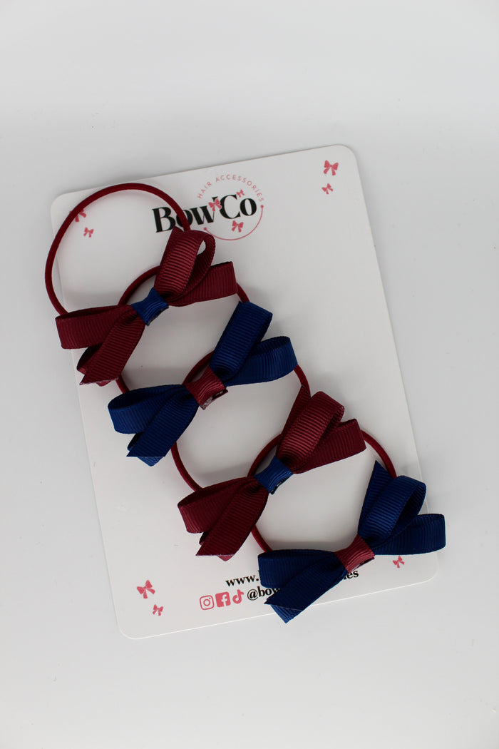 School Bows Navy Blue and Burgundy - Ballerina Bows - Set of 4 - Elastic