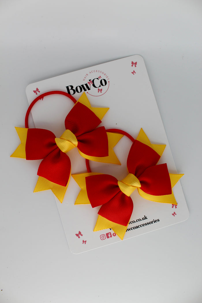 School Bows Red and Yellow Gold - Knot Bow Set - Elastic