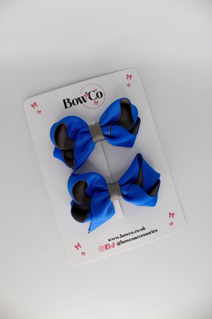 School Royal Blue and Grey Loop Bow Set - Clip
