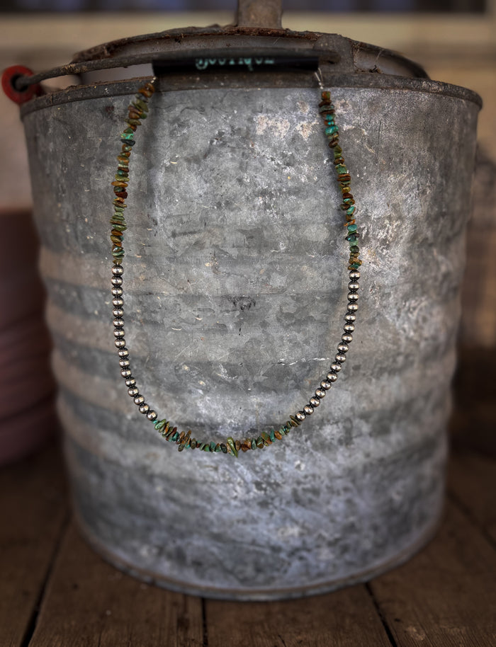 Sterling Silver Pearl & Turquoise Chip Necklace