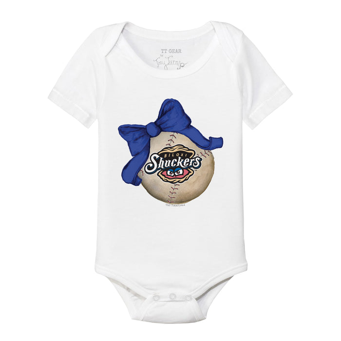 Tiny Turnip Infant Girls Baseball Bow Onesie