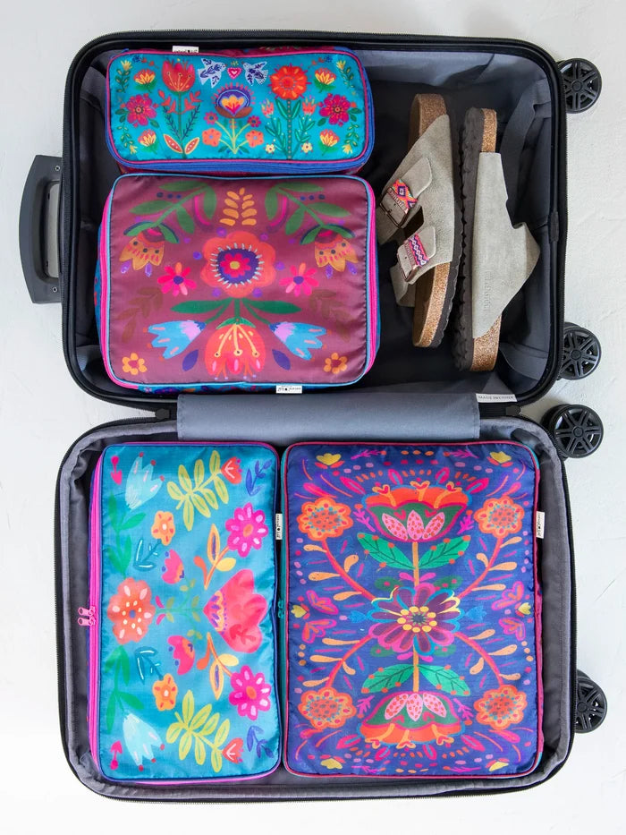 Travel Packing Cubes, Set of 4 - Multi Folk Flower-view 3