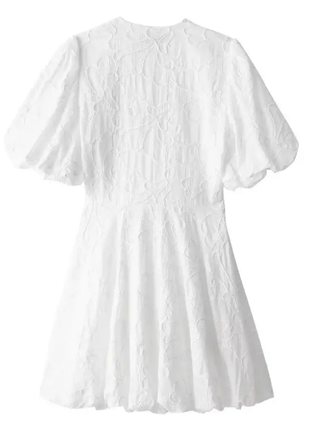 Women's airy fabric summer dress by LondonLaneStore, elegant white dress with embroidered ruffles and lightweight design.