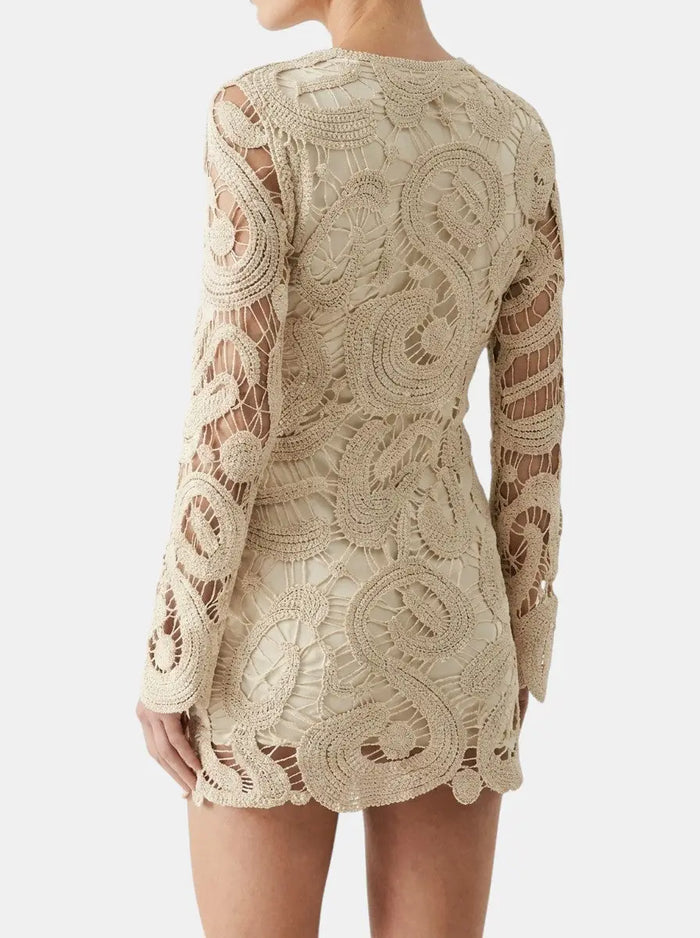 Women’s comfortable crochet mini dress with long sleeves, casual spring and autumn wear, from LondonLaneStore.
