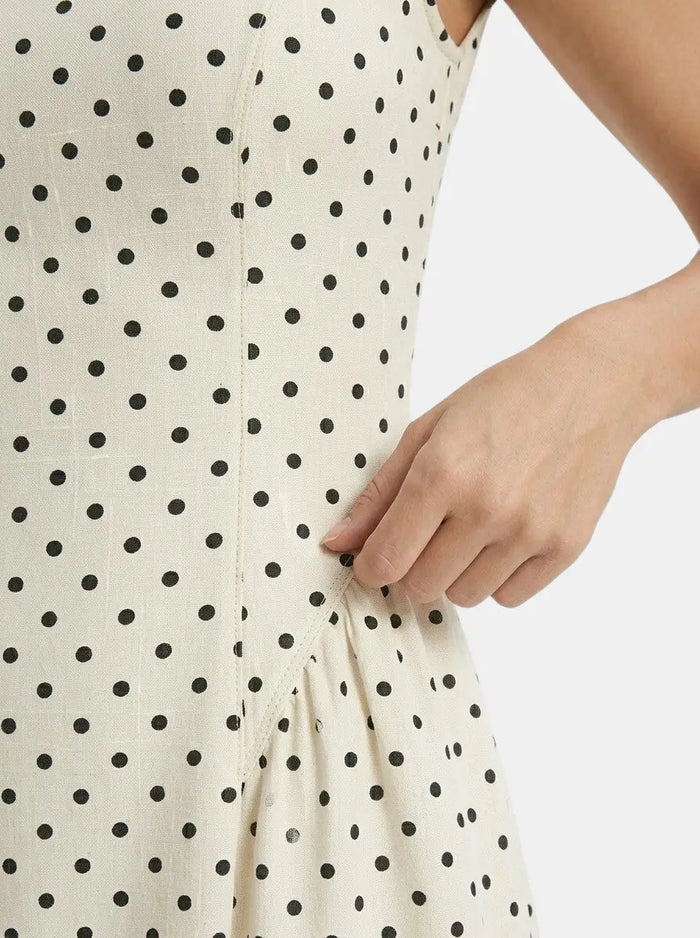 Women's elegant polka dot maxi dress with cap sleeves and A-line silhouette, perfect for summer, by LondonLaneStore.