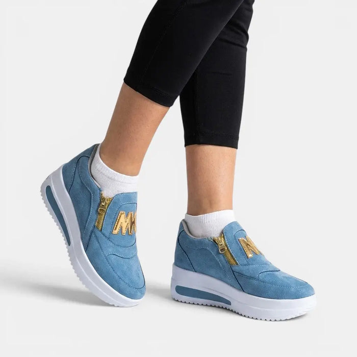 Women's fabric slip-on sneakers with zipper detail, stylish casual orthopedic shoes by LondonLaneStore.