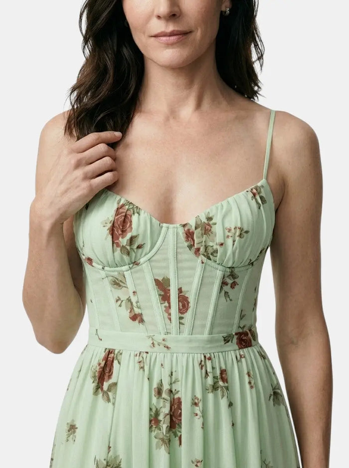 Women's floral print maxi dress by LondonLaneStore featuring an elegant flowing design with a side slit, perfect for summer wear.
