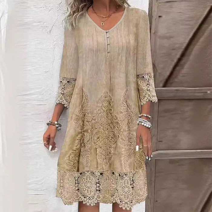 Women's floral print midi dress by LondonLaneStore featuring a structured summer design with embroidered accents.