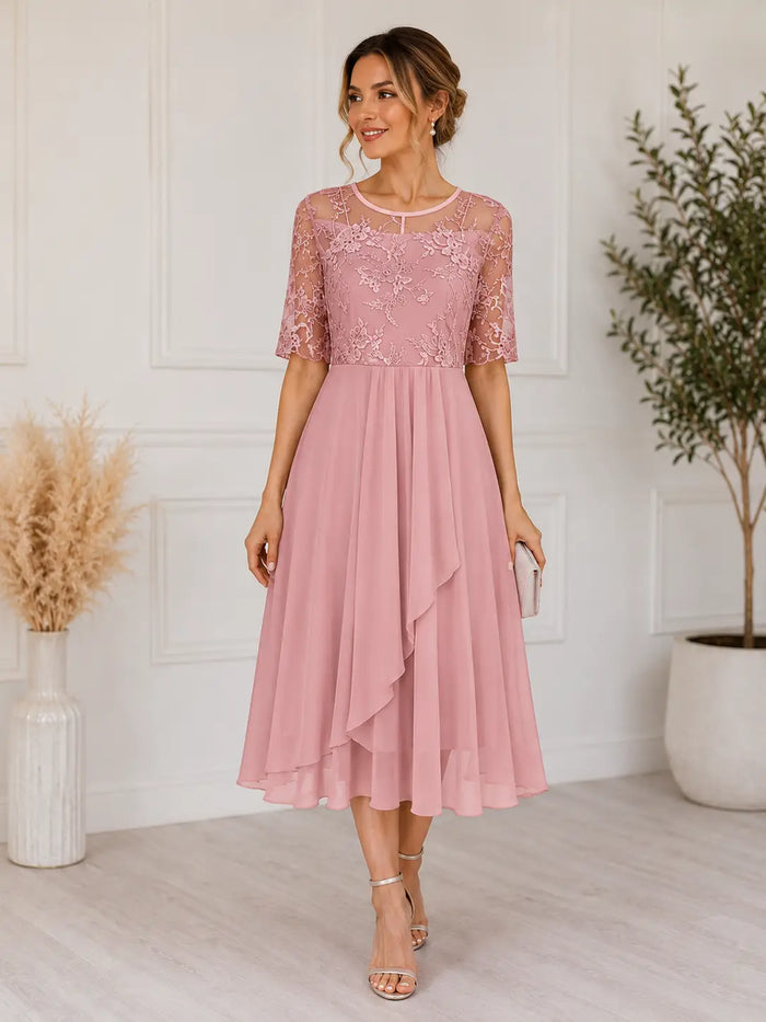 Elegant women's lace midi dress by LondonLaneStore featuring an A-line silhouette, perfect for special occasions and cocktail events.